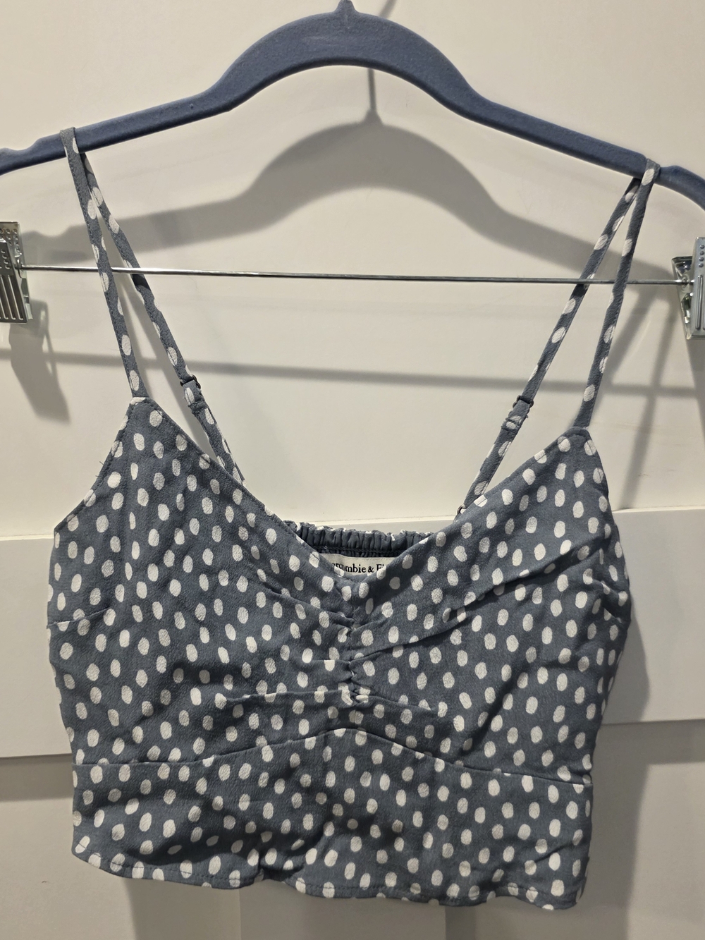 Abercrombie & Fitch Women's Cropped Cami Blue White Polka Dot XS Coquette Y2K